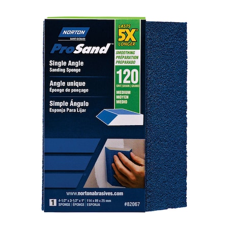 Norton Abrasives Norton ProSand 4.5 in. L X 3.5 in. W X 1 in. 120 Grit Medium Single Angle Sanding Sponge 07660782067